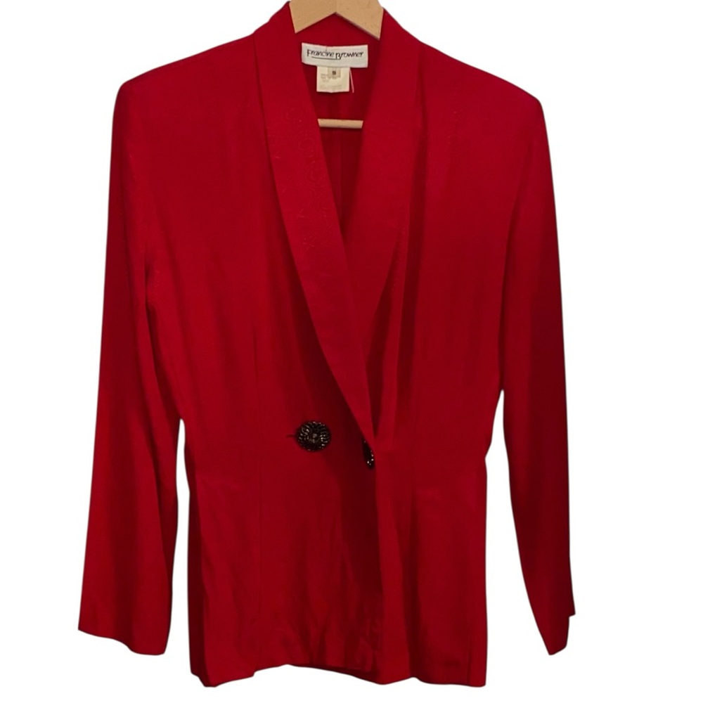 Vintage 90s Francine Browner Red Pattern Blazer Ornate Buttons